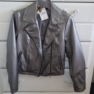 Gunmetal metallic vegan leather jacket nwt